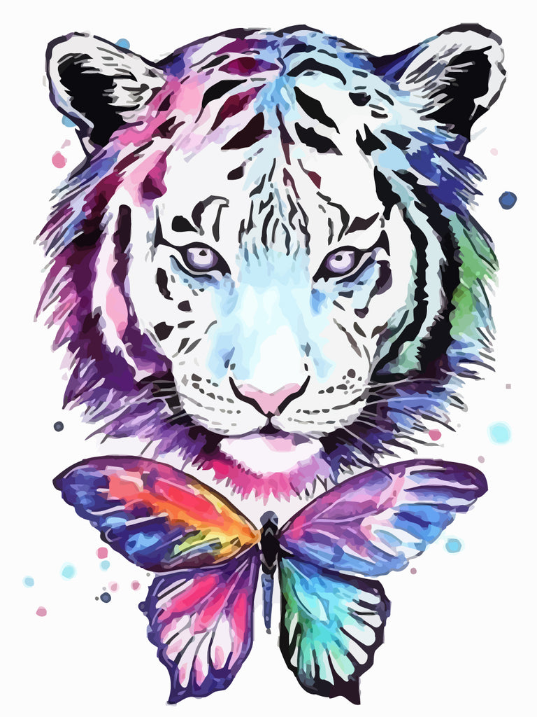 Colorful Tiger and Butterfly Paint by Numbers