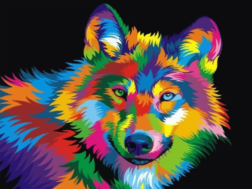 Colorful Wolf in the Dark Paint by Numbers