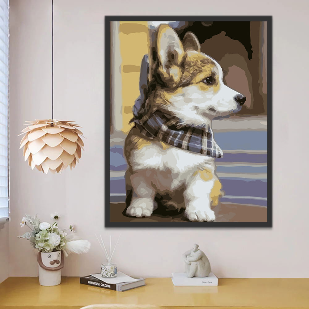 Corgi Wearing Scarf Paint by Numbers