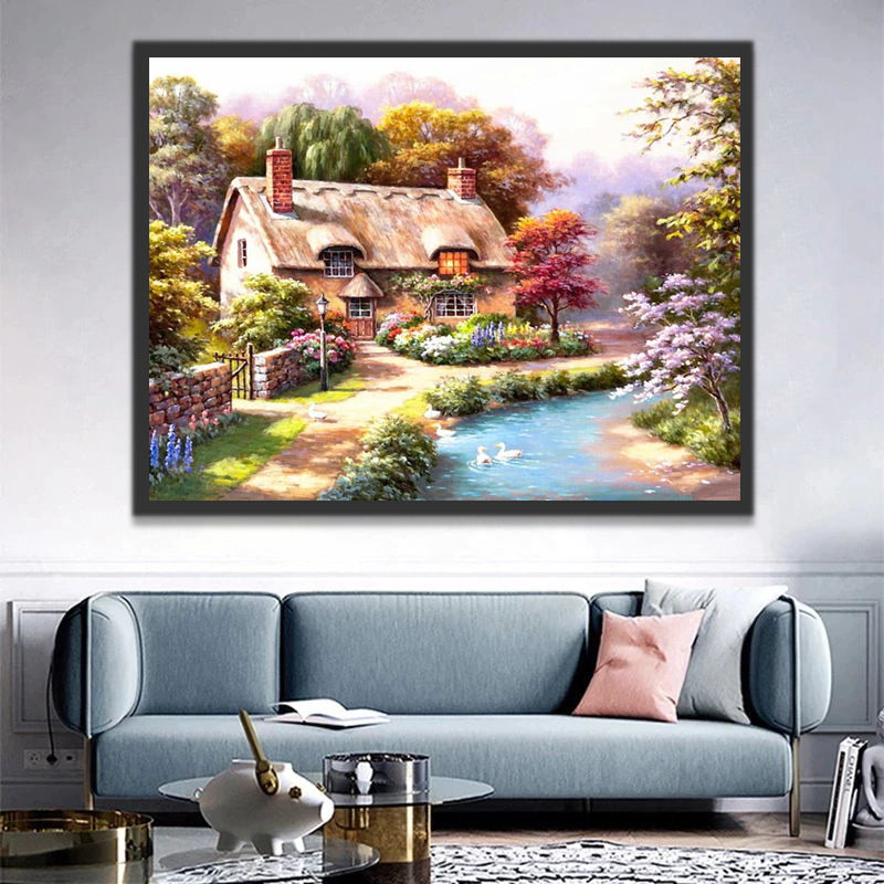 Cottage by the River Paint by Numbers