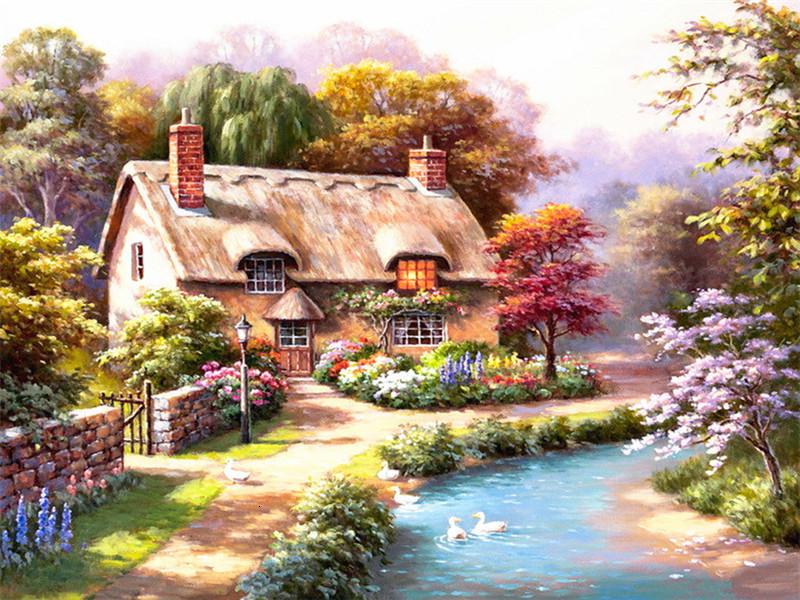 Cottage by the River Paint by Numbers