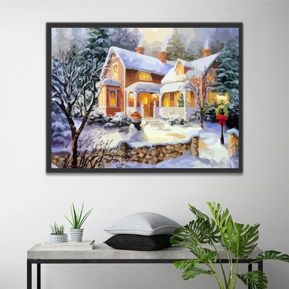 Cottage in the Snow Paint by Numbers