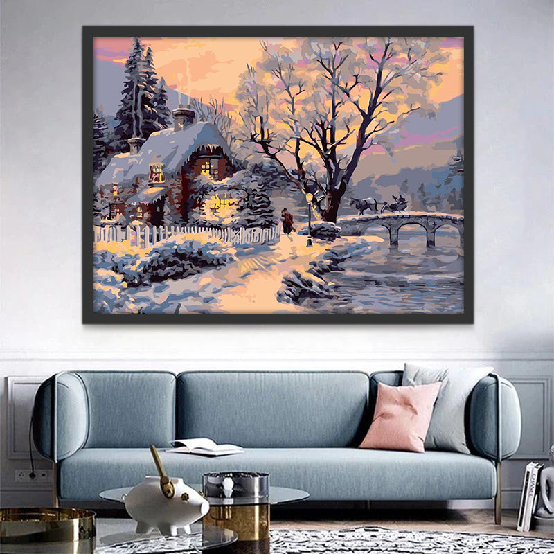 Cottage in the Snow Paint by Numbers