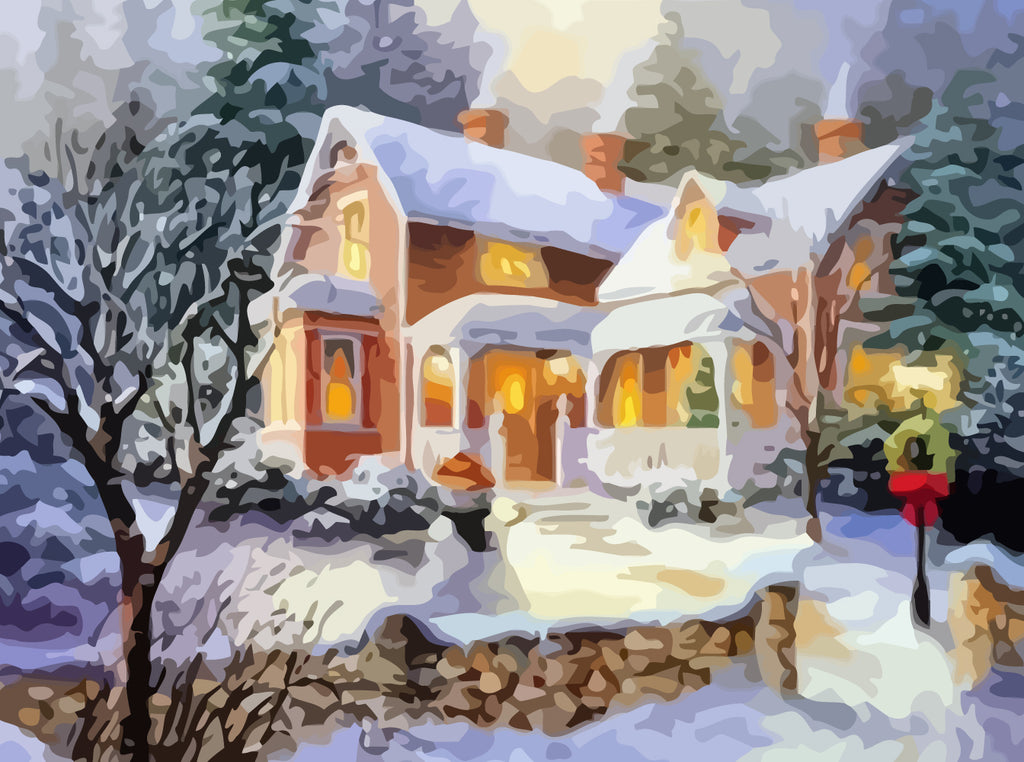 Cottage in the Snow Paint by Numbers