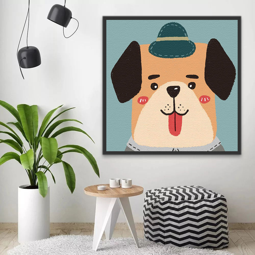 Cute Cartoon Dog with Hat Paint by Numbers for Kids