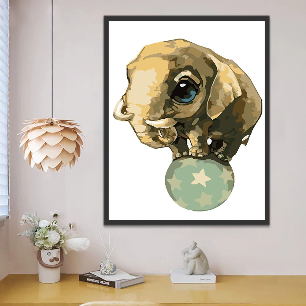 Cute Cartoon Elephant on A Green Ball Paint by Numbers