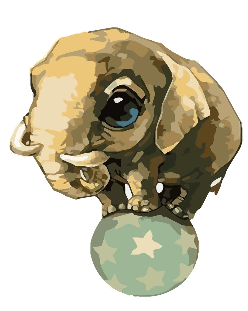 Cute Cartoon Elephant on A Green Ball Paint by Numbers