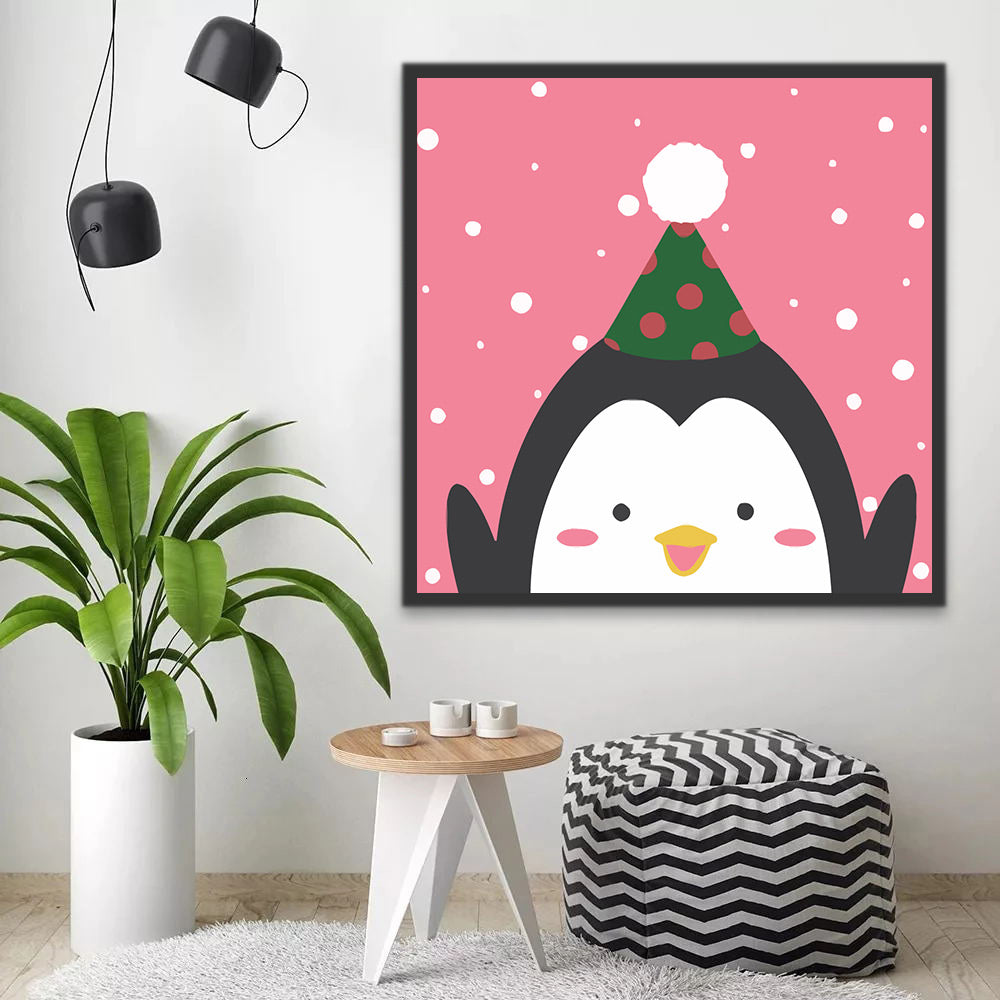 Cute Cartoon Penguin in the Snow Paint by Numbers