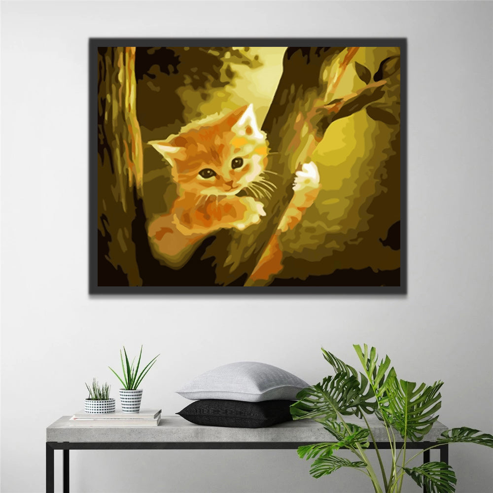 Cute Cat on the Tree Paint by Numbers