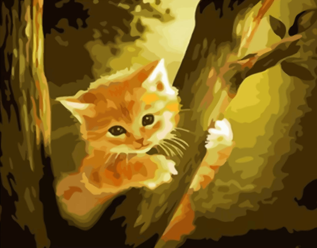 Cute Cat on the Tree Paint by Numbers