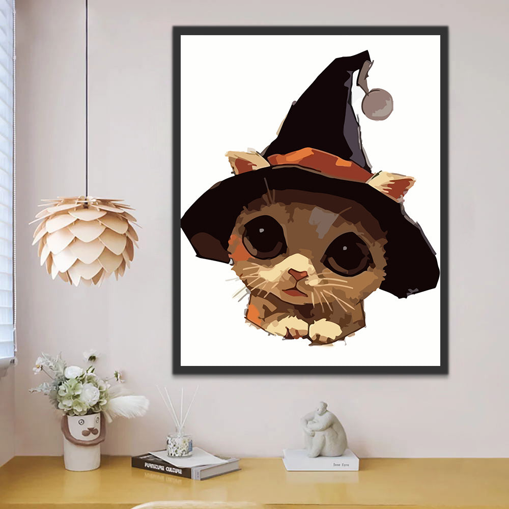 Cute Cat Wearing Wizard Hat Paint by Numbers