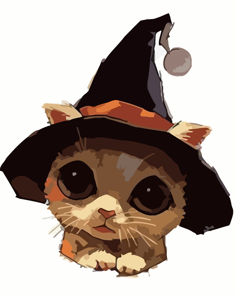 Cute Cat Wearing Wizard Hat Paint by Numbers