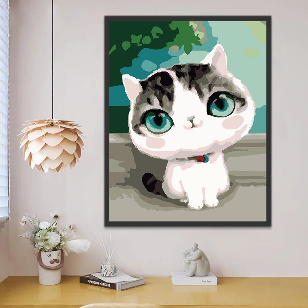 Cute Cat with Green Eyes Paint by Numbers