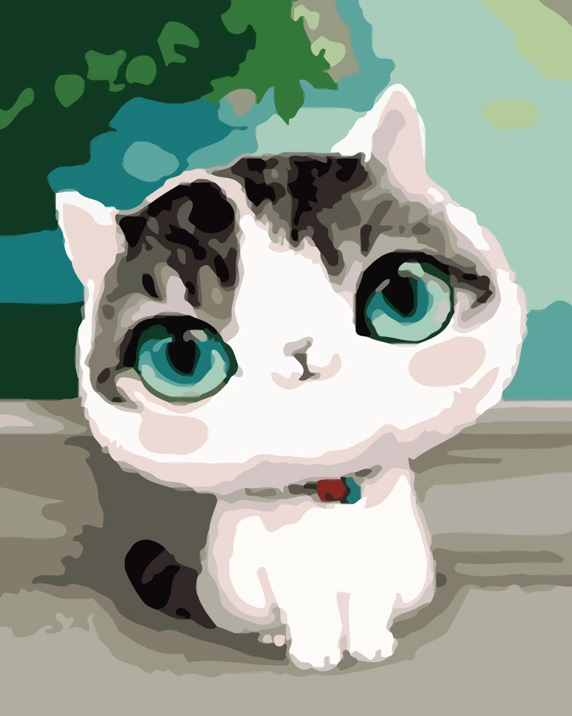 Cute Cat with Green Eyes Paint by Numbers