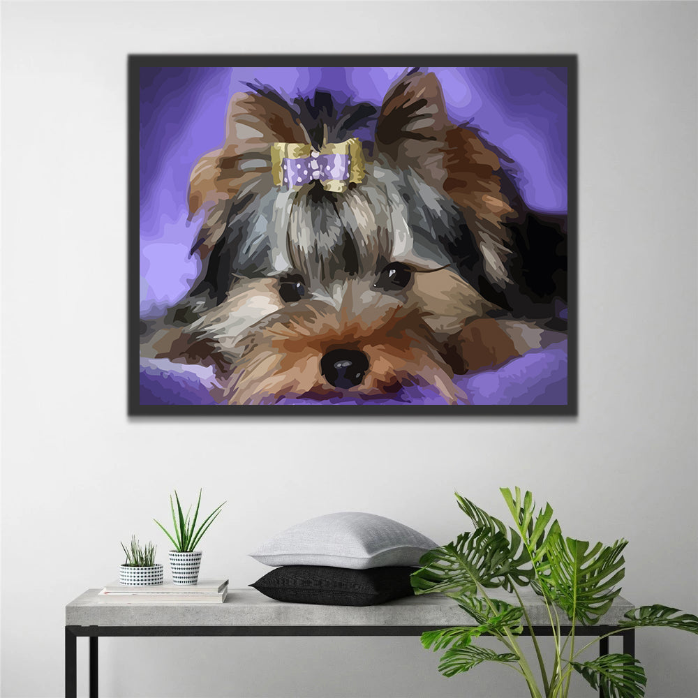 Cute Dog on Purple Background Paint by Numbers