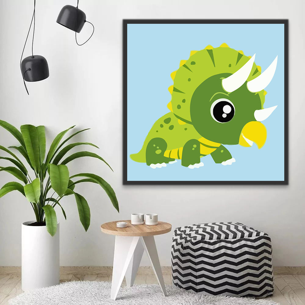 Cute Green Cartoon Dinosaur Paint by Numbers for Kids