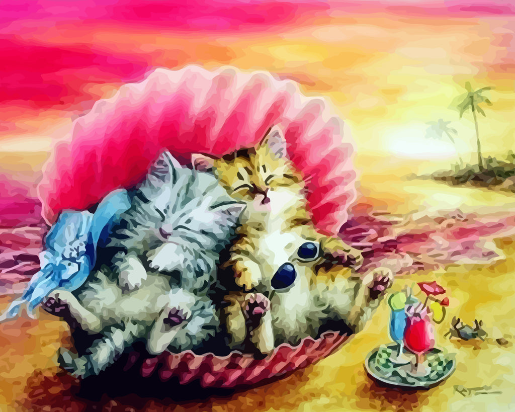 Cute Kittens in Shell Paint by Numbers