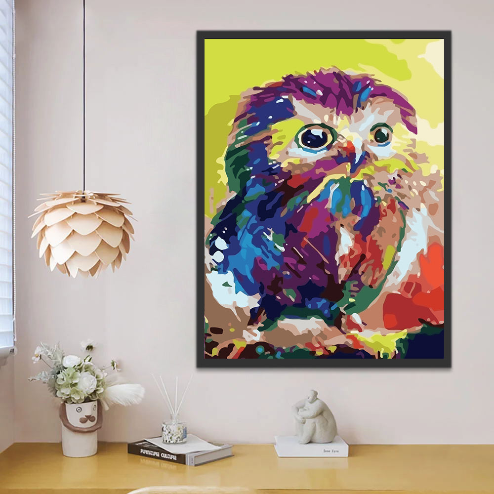 Cute Owl in Oil Painting Style Paint by Numbers