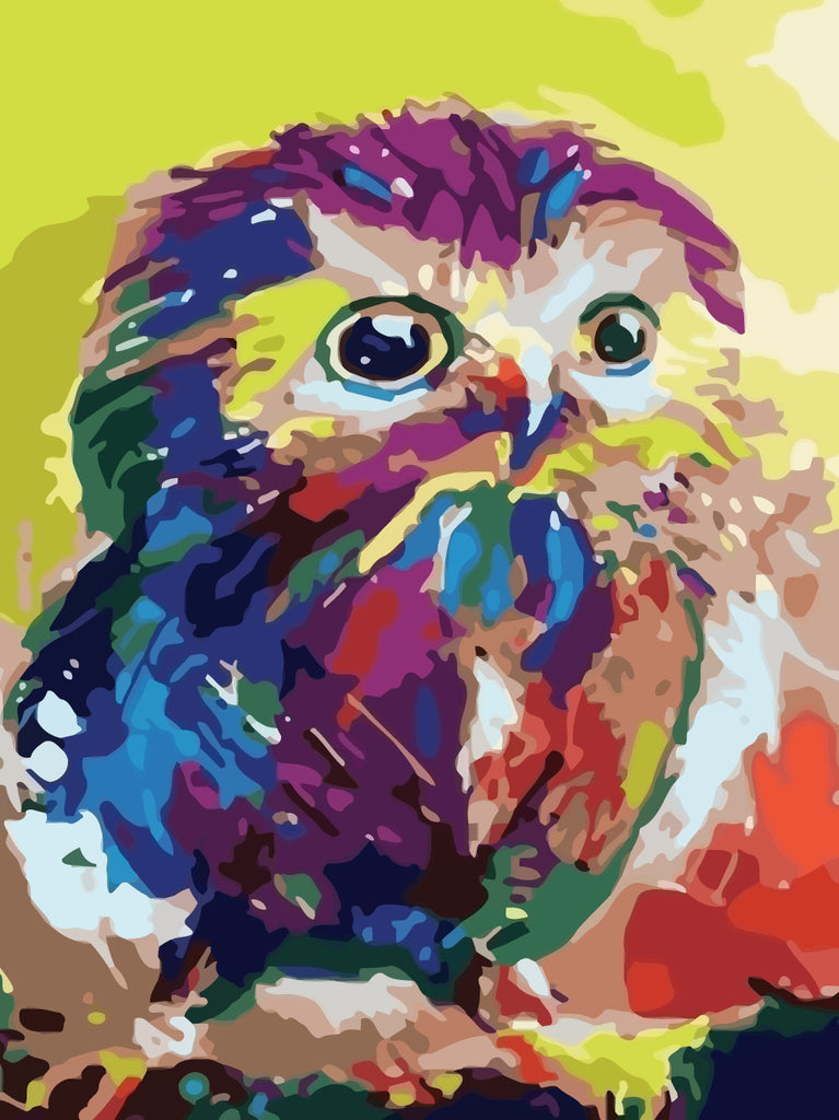 Cute Owl in Oil Painting Style Paint by Numbers