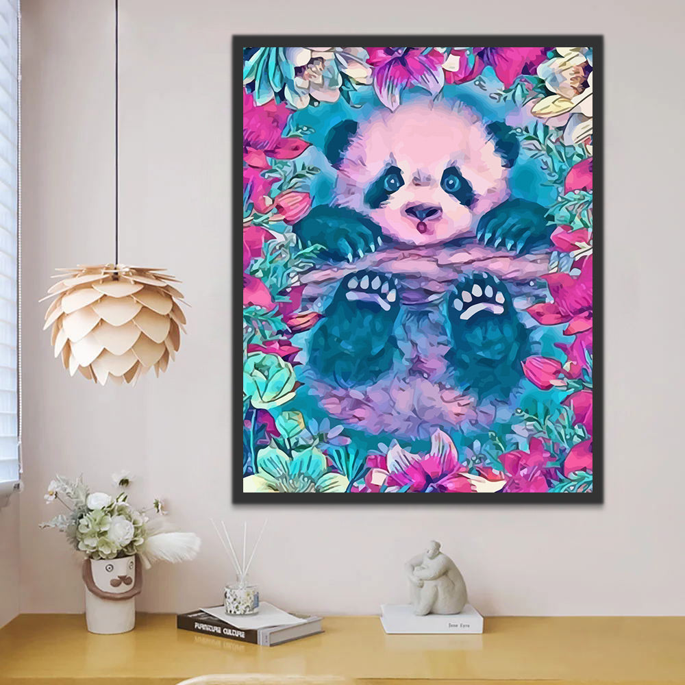 Cute Panda and Flowers Paint by Numbers