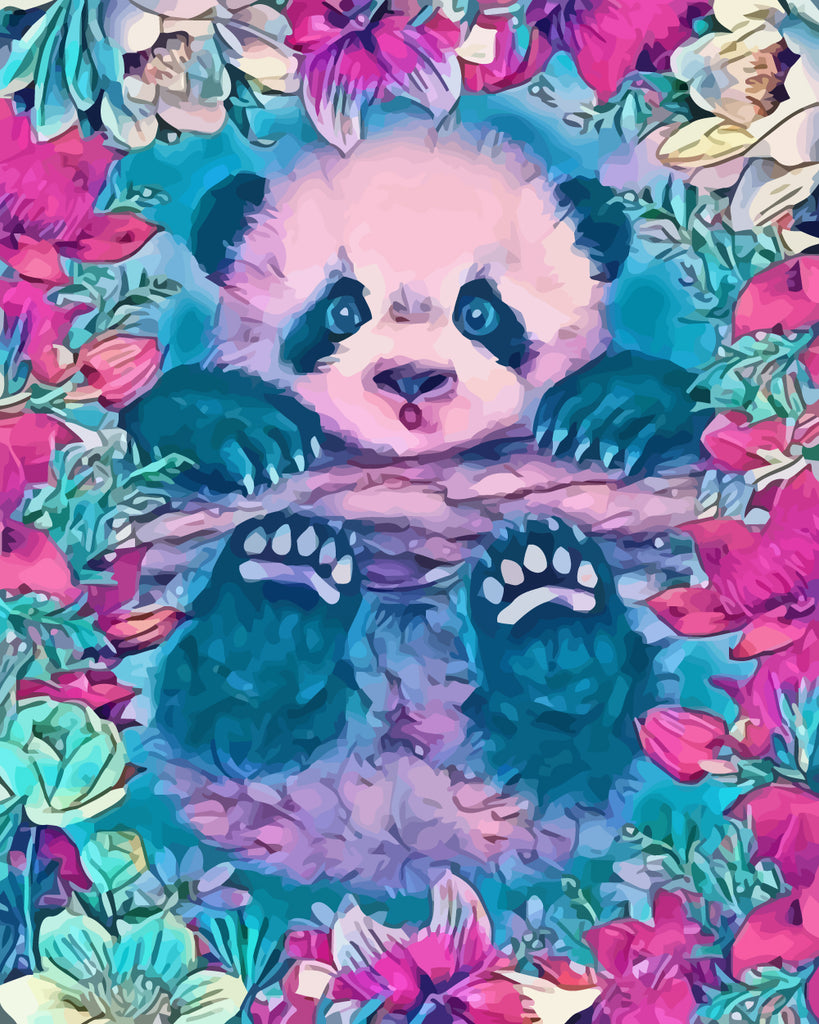 Cute Panda and Flowers Paint by Numbers