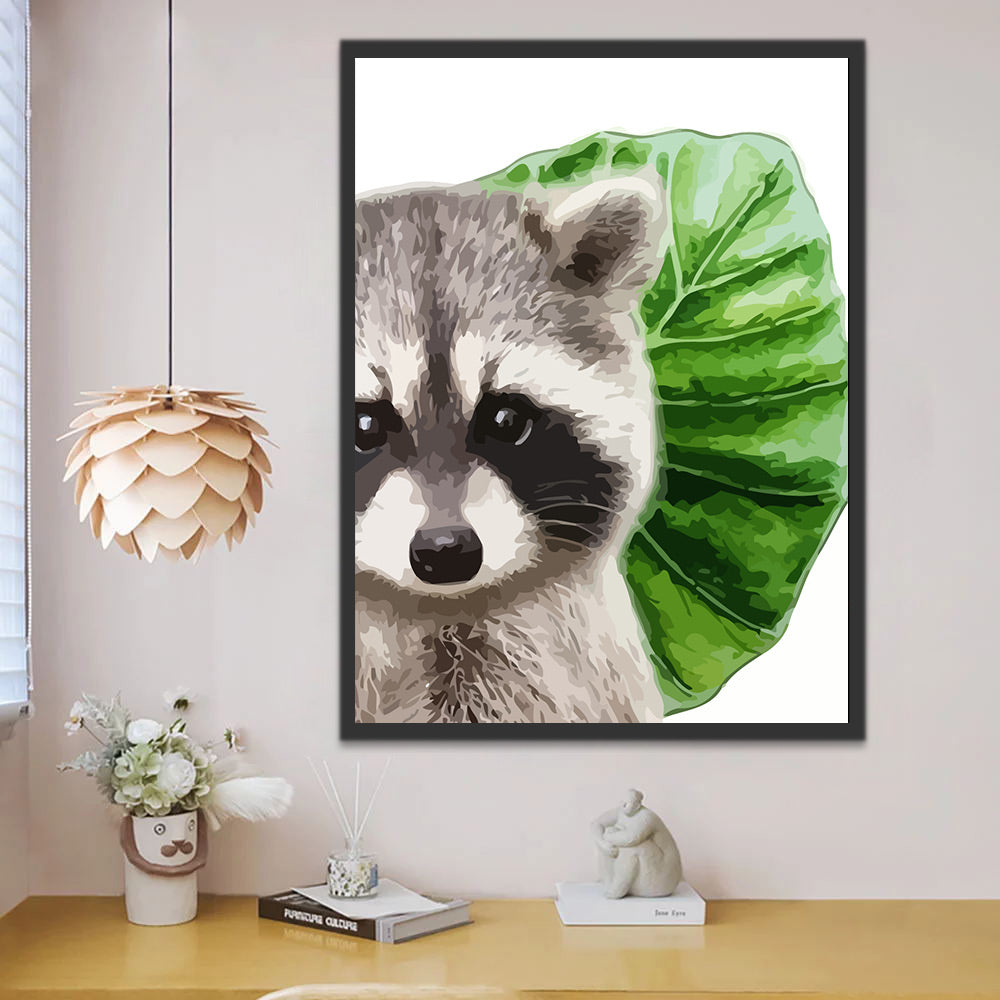 Cute Raccoon and Leaf Paint by Numbers