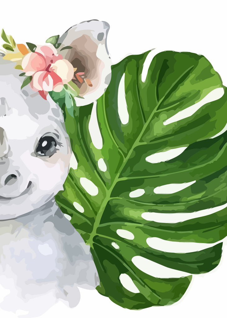 Cute Rhino and Leaf Paint by Numbers