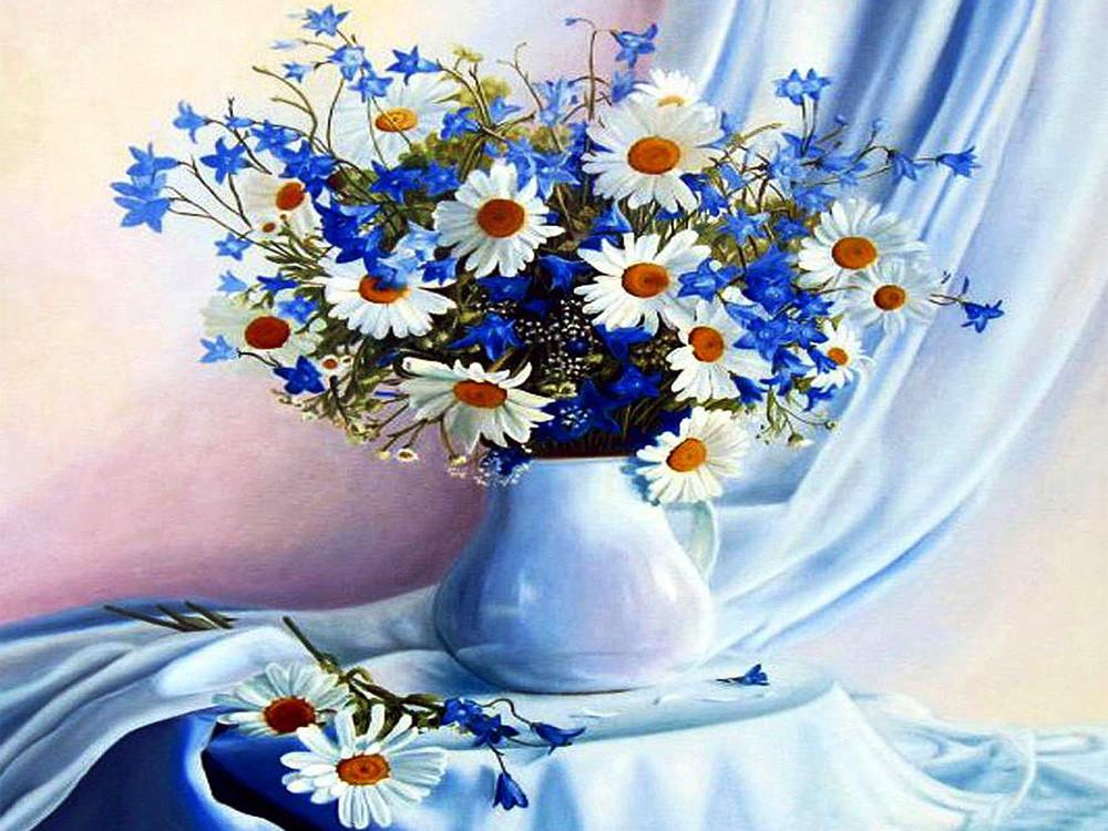 Daisies and Blue Flowers Paint by Numbers