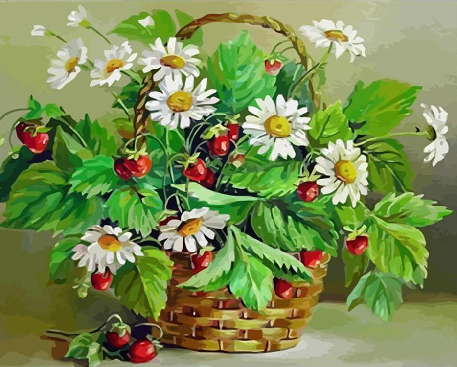 Daisies and Fruits in Basket Paint by Numbers