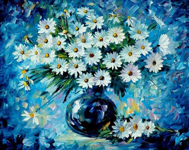 Daisies in Glass Vase Paint by Numbers