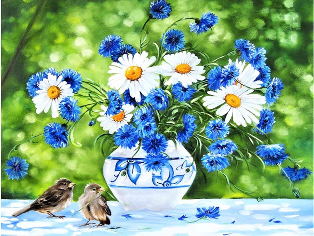 Daisies in Vase and Birds Paint by Numbers