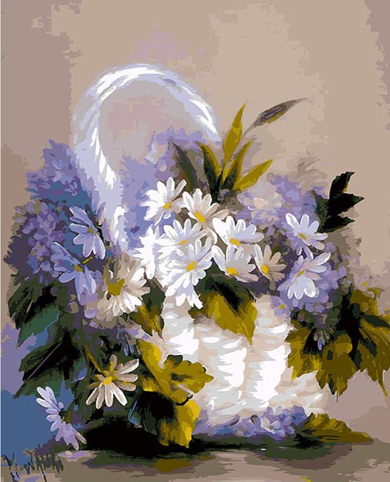 Daisies in White Basket Paint by Numbers