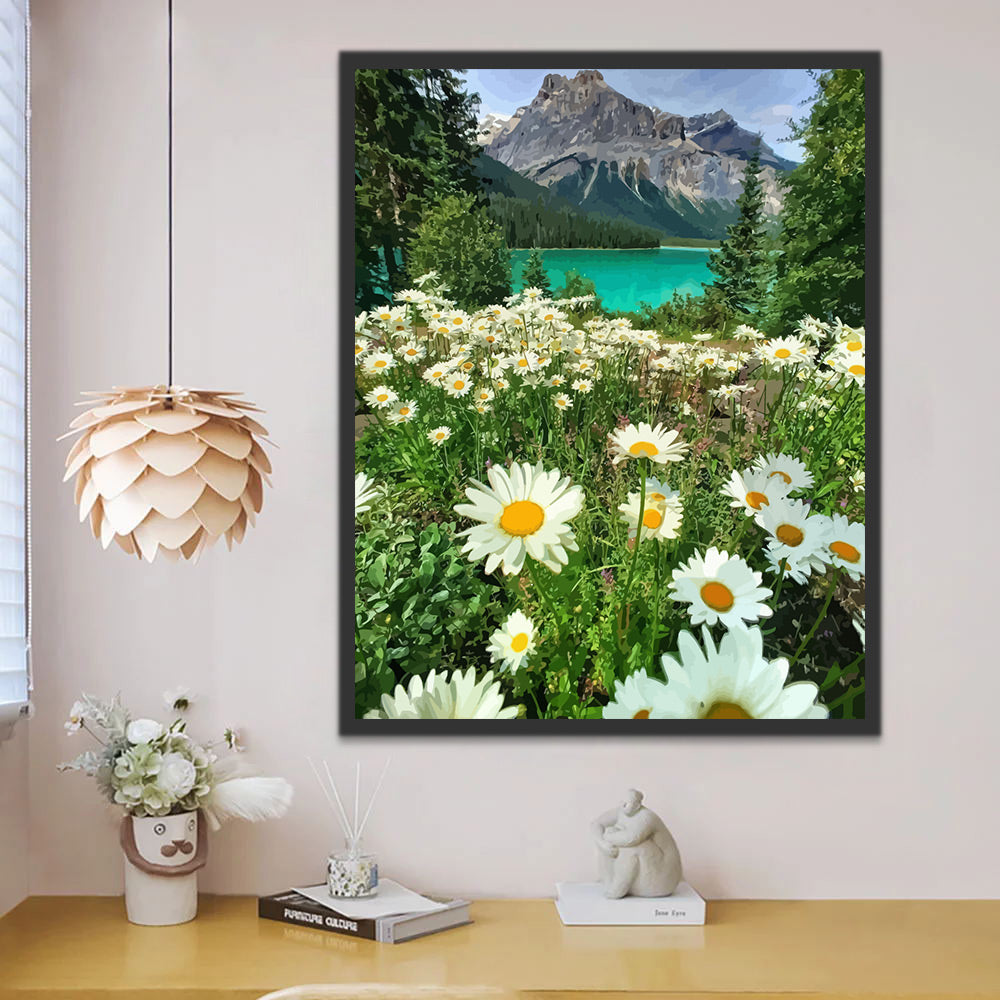 Daisies, Lake and Mountain Paint by Numbers