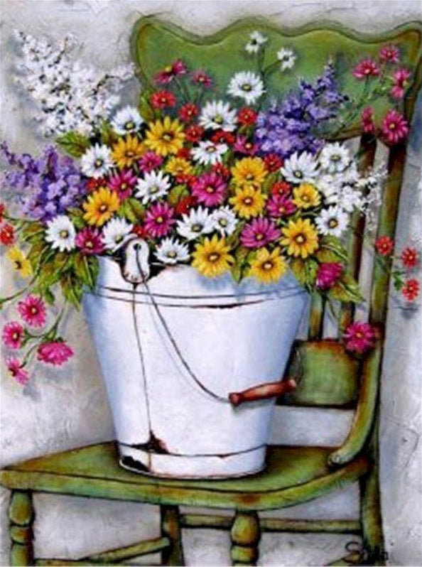 Daisies on Green Chair Paint by Numbers