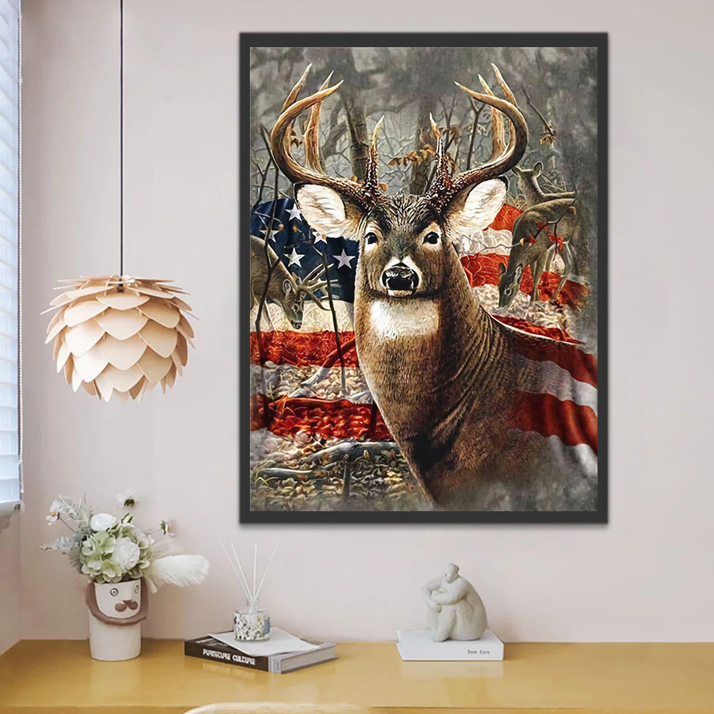 Deer and American Flag Paint by Numbers