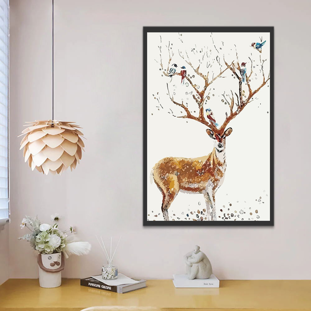 Deer and Birds on Antlers Paint by Numbers