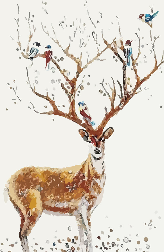 Deer and Birds on Antlers Paint by Numbers