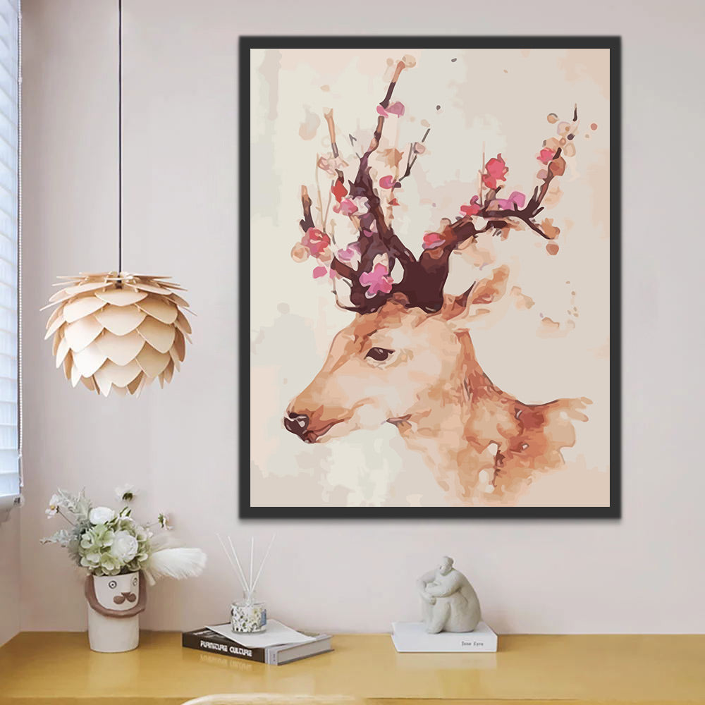 Deer and Pink Flowers Paint by Numbers