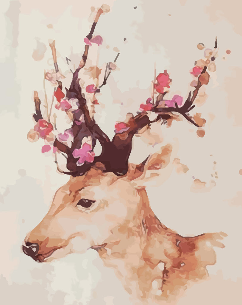 Deer and Pink Flowers Paint by Numbers