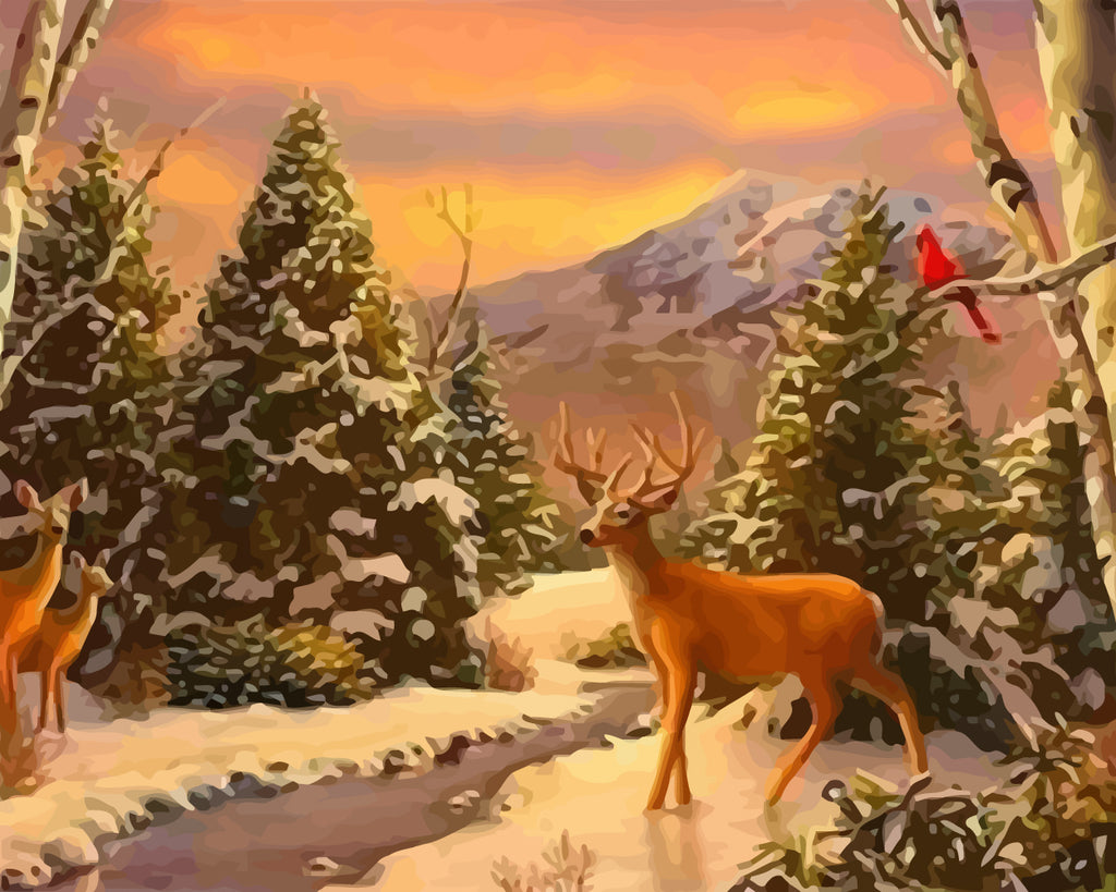 Deer Snow Forest Paint by Numbers