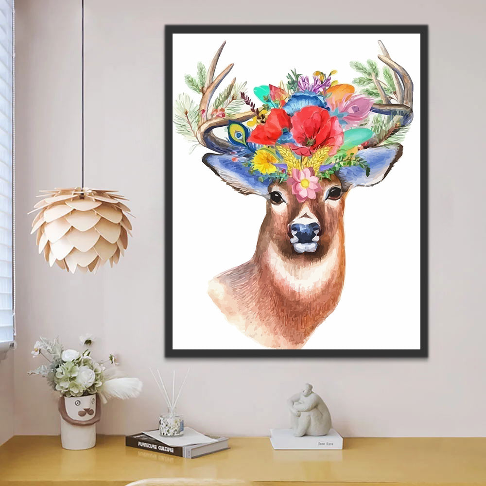 Deer with Colorful Flowers on Head Paint by Numbers