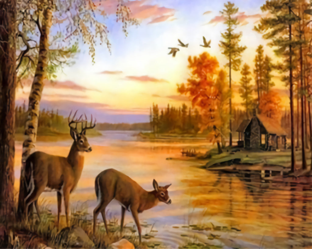 Deers in Autumn Forest Paint by Numbers