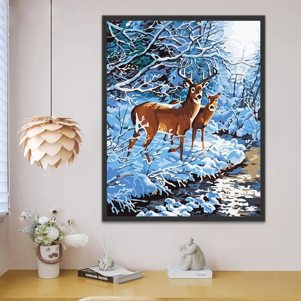 Deers in Snow Paint by Numbers