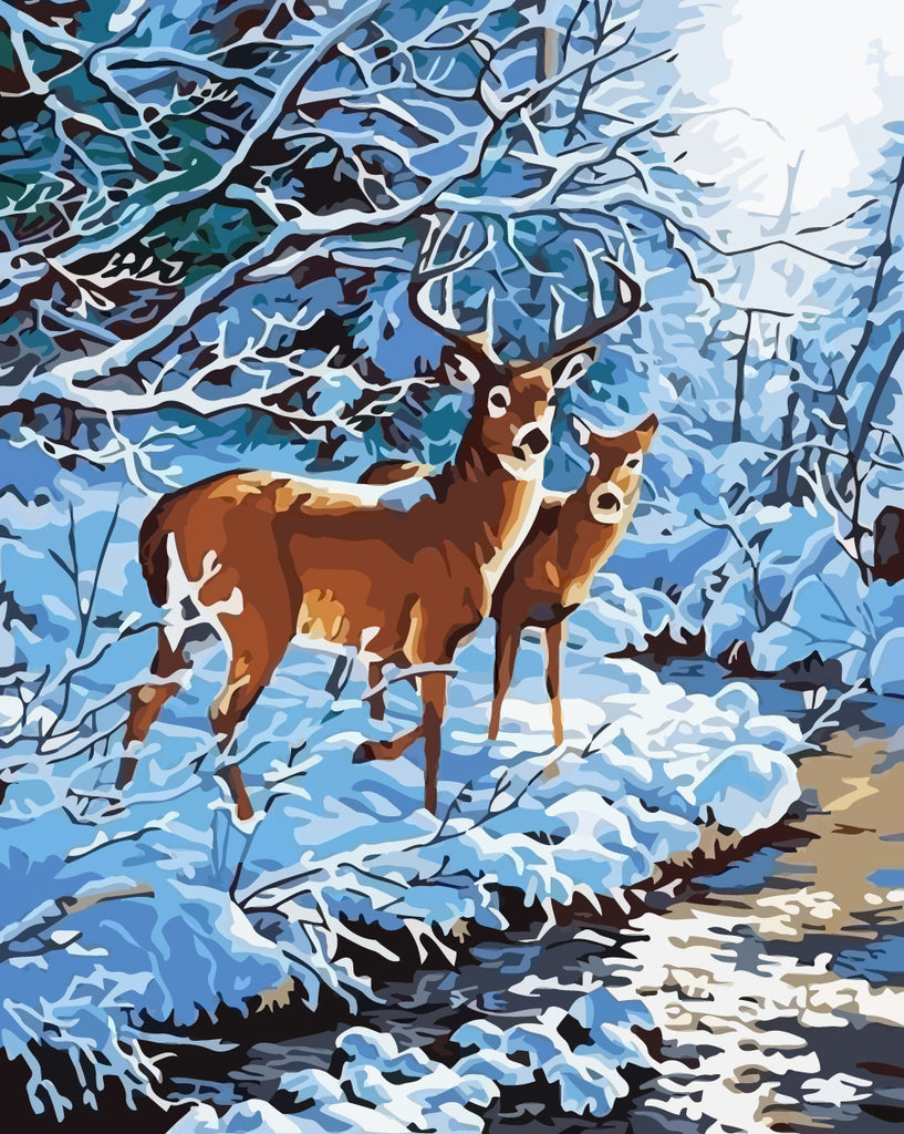 Deers in Snow Paint by Numbers