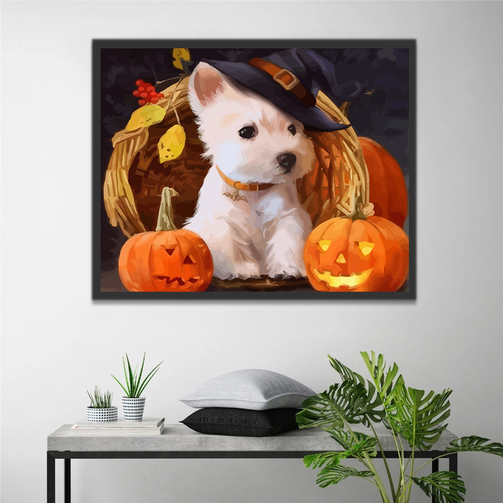 Dog and Pumpkin Lanterns Paint by Numbers