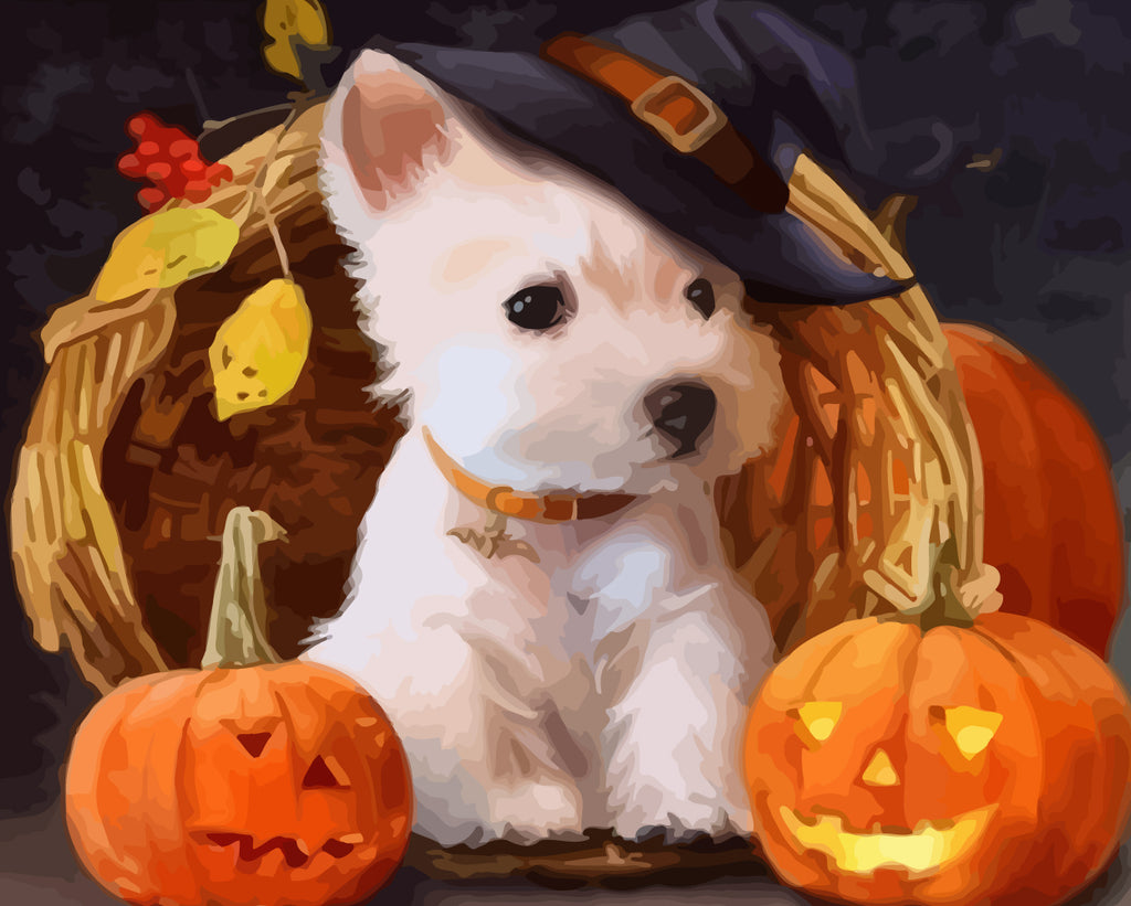 Dog and Pumpkin Lanterns Paint by Numbers