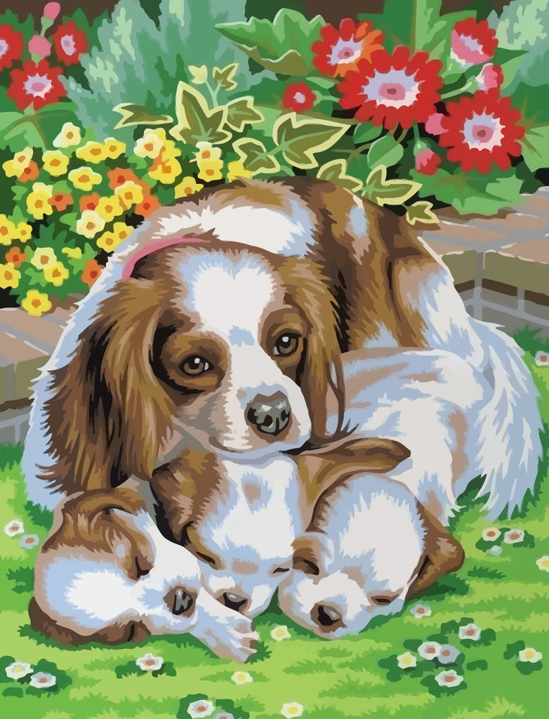 Dogs Family in the Garden Paint by Numbers