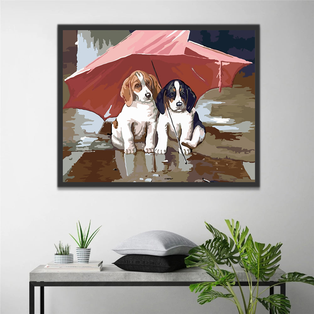 Dogs under Red Umbrella Paint by Numbers