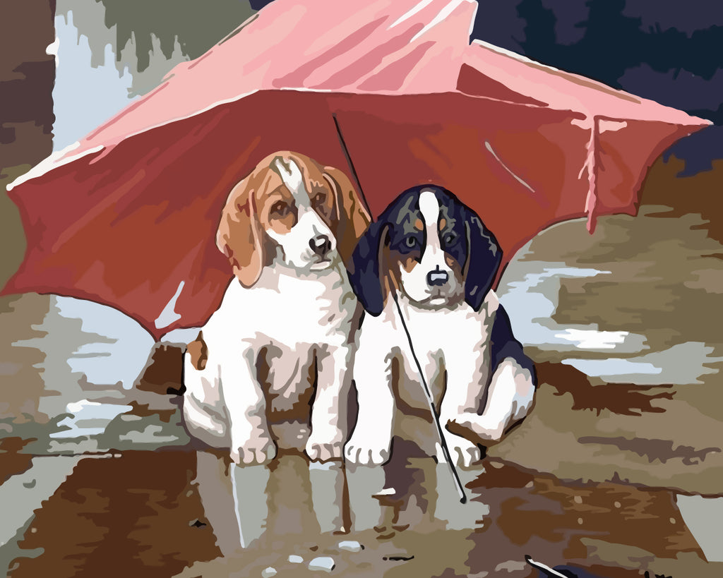 Dogs under Red Umbrella Paint by Numbers