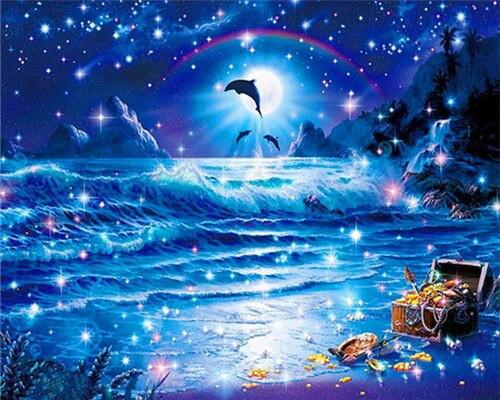 Dolphin, Moon and Treasure Chest Paint by Numbers